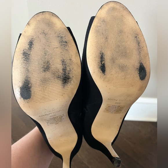 Marc Fischer 9.5 black heel gold zipper,3.5 inch leather/suede peep toe - Picture 11 of 14